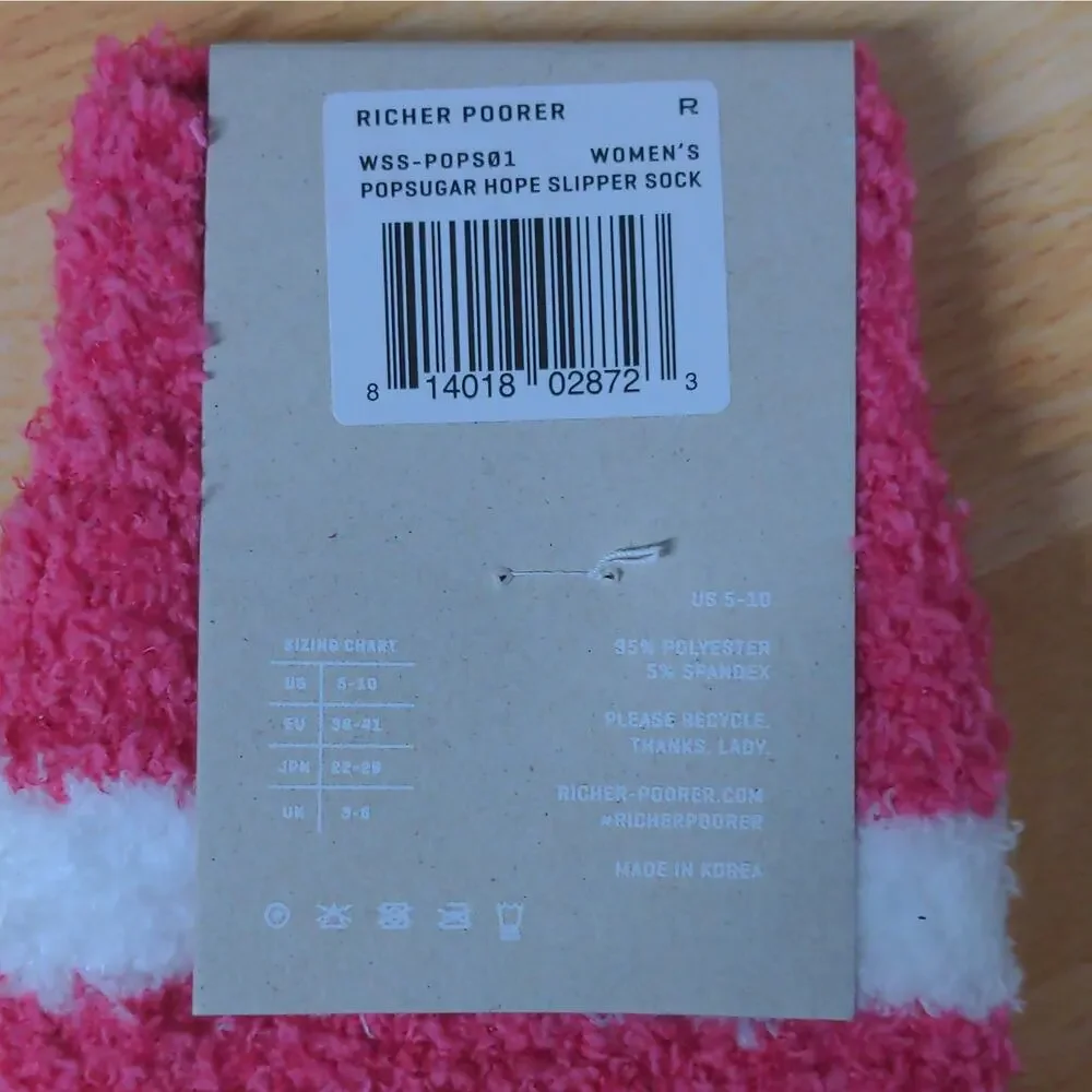Richer Poorer Pink Hope Slipper Crew Socks Barbiecore Sticky - Size US 5-10